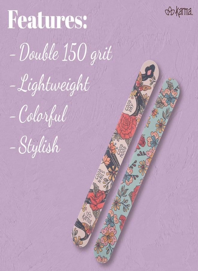 Karma, Colorful Emery Board Double-Sided, 180/120 Grit Nail Files, Roses - Image 4